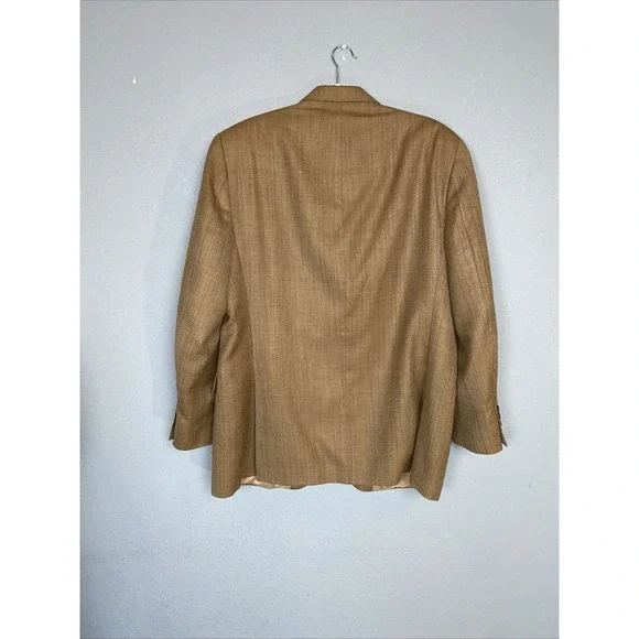 Lauren Ralph Lauren Tan Silk Wool Herringbone Mens Sports Coat Jacket Blazer 44L - Picture 10 of 14